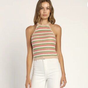 NWT LULU'S Perfect Knit Beige Striped Knit Halter Top Medium